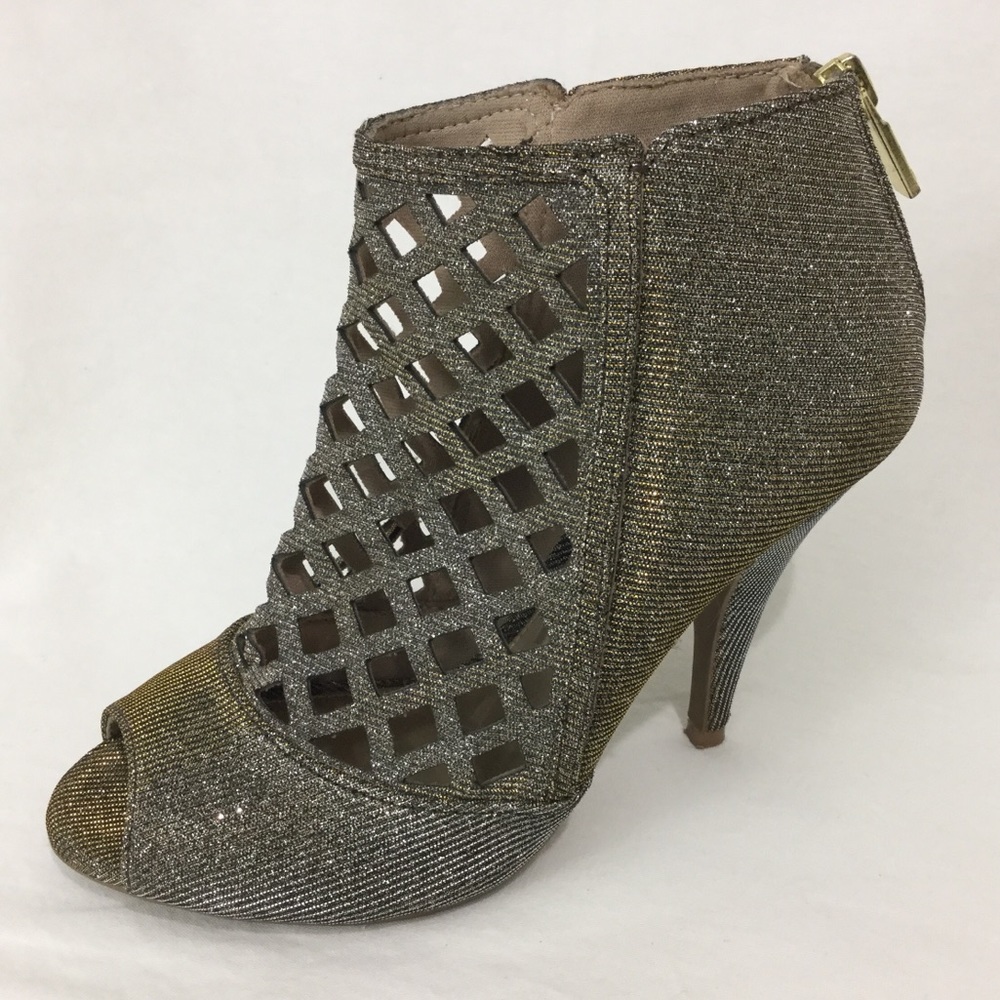 Christian Siriano Gold Glitter Peep Toe Booties